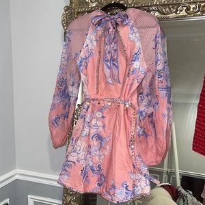 $899 NWT ZIMMERMANN CHAIN TRIMMED LINEN FLORAL PRINT DRESS